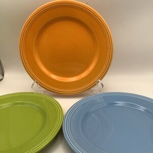 Three Colorful  Harry and David 9” Dinner Plates Made in Portugal
